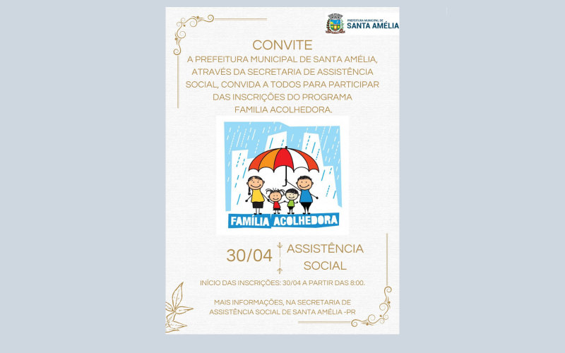 INSCRIÇÕES DO PROGRAMA FAMÍLIA ACOLHEDORA 